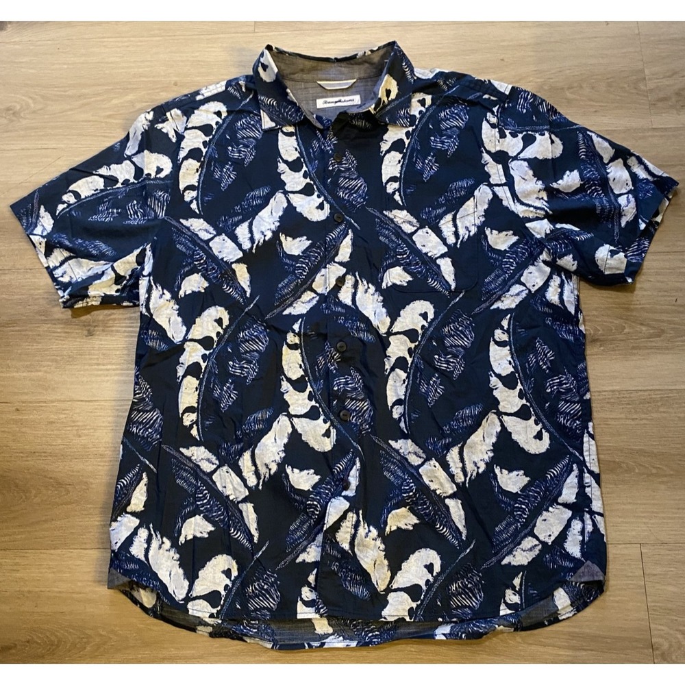 Tommy Bahama Men Blue Abstract Tropical Hawaiian Button Up Resort Shirt